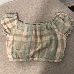 American Eagle Outfitters Ruffled Top in Light Blue and Beige